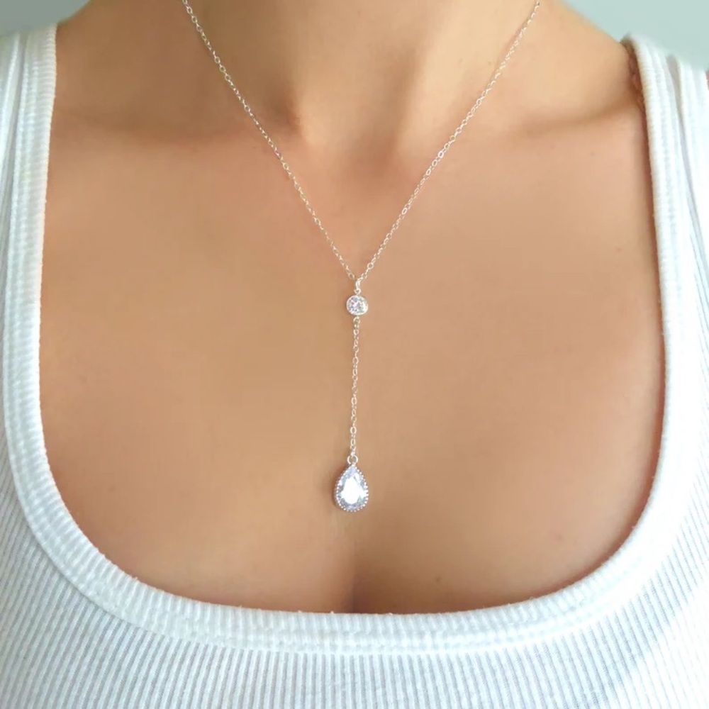 Glass Palace NWT Crystal Teardrop Lariat Necklace: Cubic Zirconia Bridal Jewelry